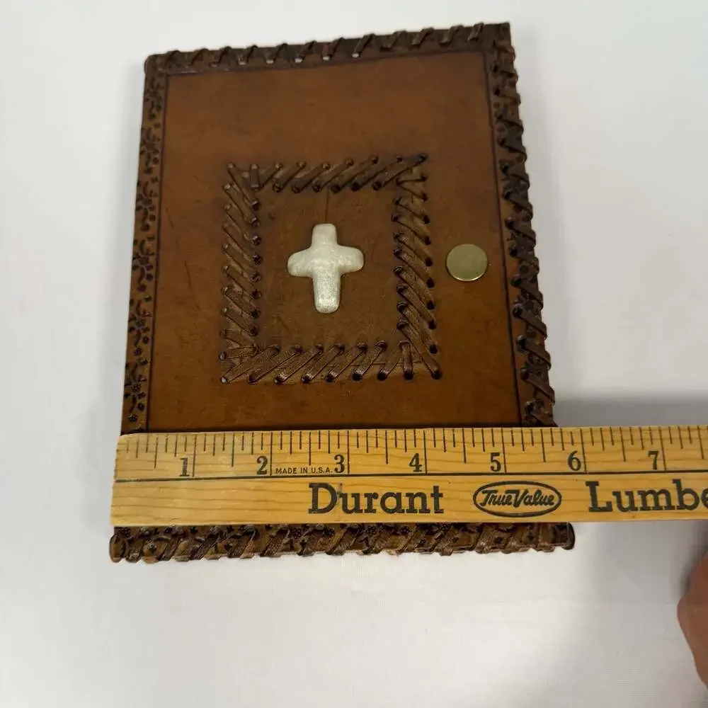 Vintage Tooled Leather Journal with Cross Emblem 5.5x7.5